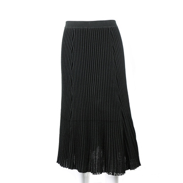 Causal midi skirt knitted black pleated skirt for lady